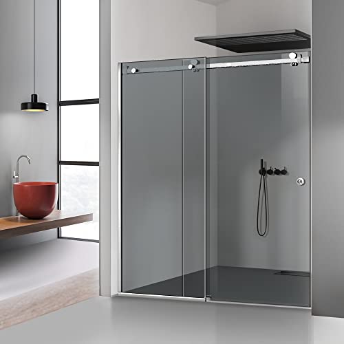 Glissando INOX - Puerta de ducha corrediza, tamaño: 160x205 cm desde (140/160/180x205), mampara de ducha corrediza, cristal gris, (160x205cm, izquierda)