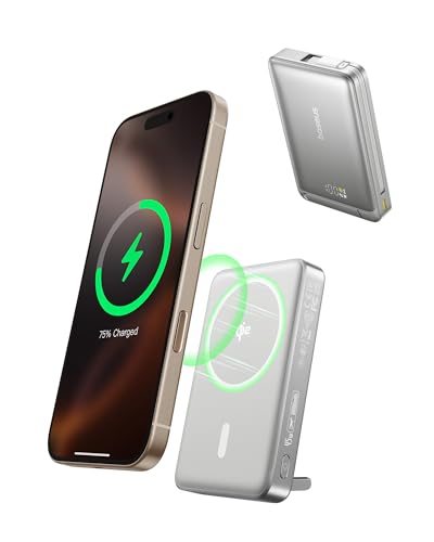 Image of Baseus Nomos Qi2 10000mAh 45W Magnetic Wireless Power Bank - Built-in USB-C Cable, PD Fast Charging, Kickstand Design - Lunar Gray