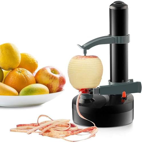 Pelador de patatas eléctrico, peladora automática multifuncional de frutas y verduras con cuchillas de acero inoxidable para patatas, manzanas, zanahorias y cítricos black