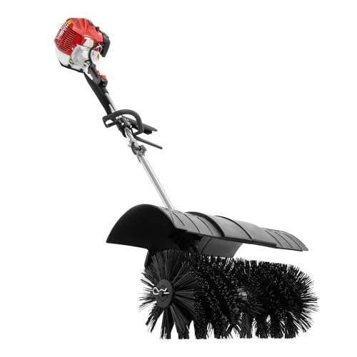 Gas Power Broom Sweeper 52cc 2.3HP 2 Stroke Handheld Power Broom Artificial Grass Brush Gasoline Lawn Sweeper for Cleaning Driveway Turf Lawns Artificial Grass