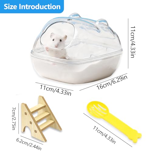 ZYETGH Hamster Sandbad, Hamster Badezimmer mit Leiter und Schaufel Hamster Toilette Transparent Sandbad Badewanne für Hamster Meerschweinchen Mäuse Gerbils (L 16 * 11 * 11CM)