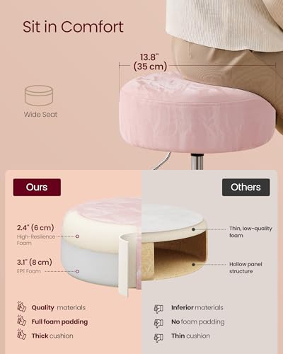 Image of VASAGLE Adjustable Bar Stools Set of 2, 360 Swivel, PU Leather, Thick Cushion, for Kitchen, Dining Room Bedroom, Modern, Jelly Pink