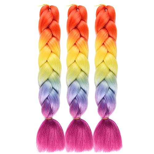 Ombre Braiding Hair 3Pcs Rainbow Braiding Hair Extensions 24Inch Colored Hair Extensions For Braiding My Like Color Hair Extensions For Kids #TOP1