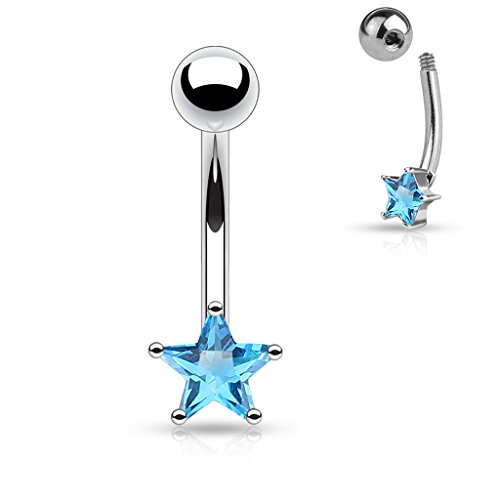 ile aux piercings Piercing d arcade sourcil etoile acier pour femme homme 1.2x8mm strass bleu aqua