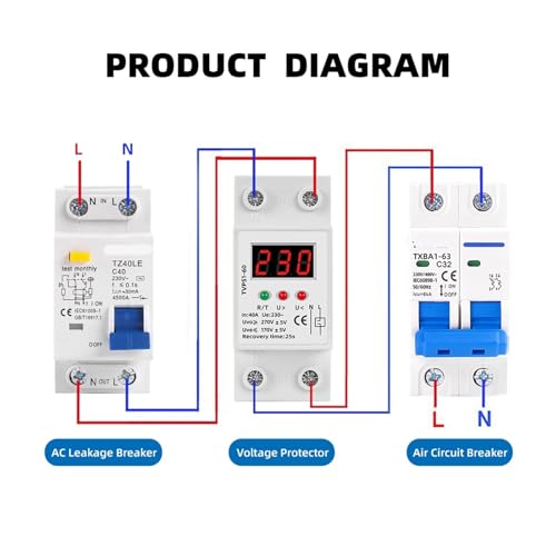 Protector de voltaje ajustable de carril DIN 63A 230V con relé de sobretensión 5