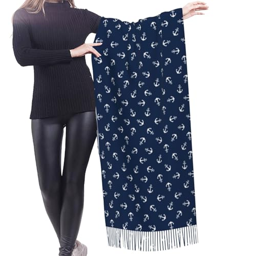 Nautical Themed Anchors Pashmina Shawls Scarf Wraps for Women, Fall Winter Large Blanket Scarf Fashion Scarves4