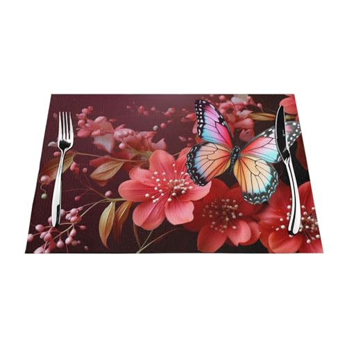 Sets de table lavables en PVC rouge pour table à manger - 6