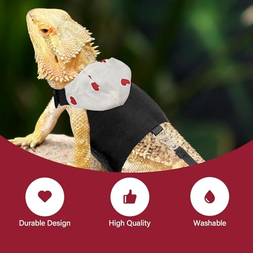Image of Bearded Dragon Lizard Hoodie Leash Suit Reptile pet Outdoor Chest Harness Chameleon Squirrel Leash Hooded Clothes Suitable for Bearded Dragon Lizard Reptiles(White hat)