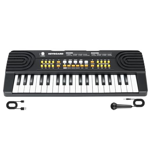 Teclado Piano Musical Educativo para Niños 3+ Años - Piano Infantil Portátil 37 Teclas con Micrófono Juguetes Musicales Regalo para Niños y Niñas de 3-7 Años (Negro)