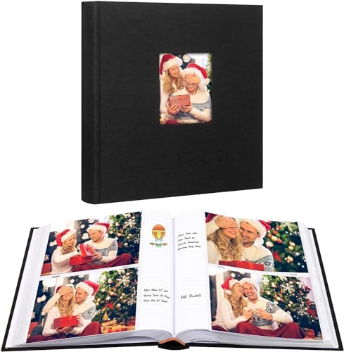 240 poches album photo 13x18 avec espace d'écriture, grande capacité 13x18 album photo, couverture en lin pages sans acide livre photo avec mémo pour bébé...
