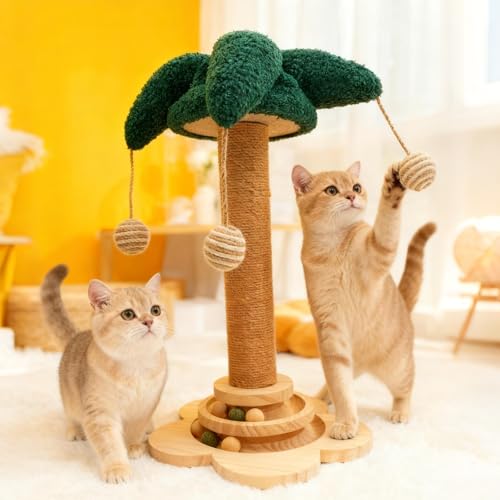 Rascador para gatos torre de sisal con juguetes interactivos miniatura 6
