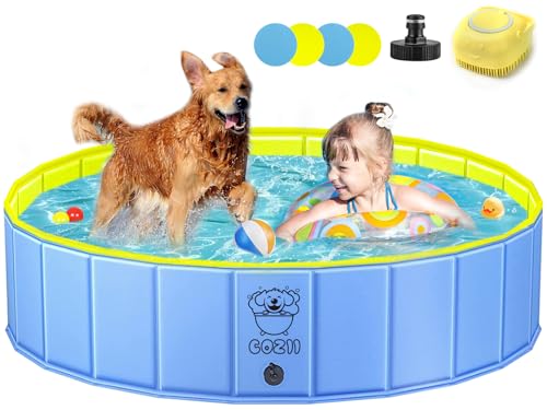 COZII Hundepool, 120 x 30cm Hundepool fur Große Kleine Hunde, Faltbare Hundebadewanne Planschbecken für Kinder, Tragbar Hunde Pool Rutschfestem PVC mit Badebürste