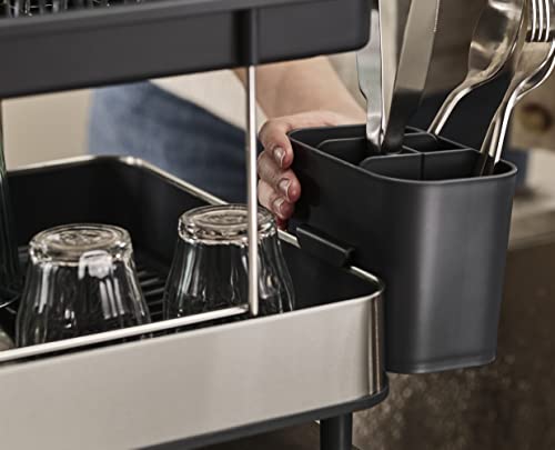 Image of Joseph Joseph Dish Drying Rack with Wine Glass Holder - Space-Saving 2-Tier Design with Fast Draining System