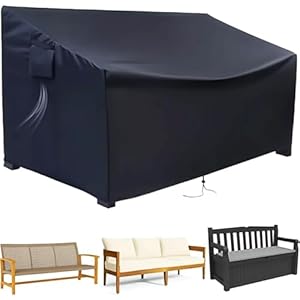 BEJAGWUS 3 Sitzer Gartenbank Abdeckung mit Kordelzug & Belüftungsöffnungen, bdeckung Gartenmöbel Oxford Schutzhülle für Bank Gartensofa Wasserdicht Winddicht UV-Anti Winterfest - 163x66x63/89 cm