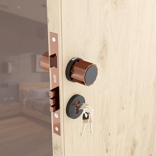 Image of GLOXY Zinc Knob Mortise Locks for Handle Lock Set with 3 Brass Keys, Bedroom Door Lock, Handle Lock for Kitchen, Hotel, Office | Rose Gold & Black Finish (2 Years Warranty, Pack of 1)