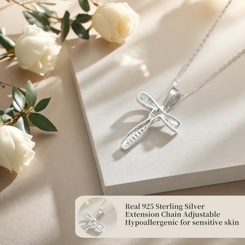 Cross Necklace for Women, 925 Sterling Silver Cross Necklaces, White Gold Cross Pendants,Cubic Zirconia Infinity Loop Cross Pendant Necklace4