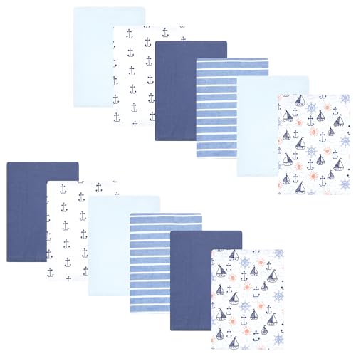 Image of Hudson Baby Cotton Flannel Burp Cloths 12-Pack Bundle, Sunshine And Sailboats, One Size