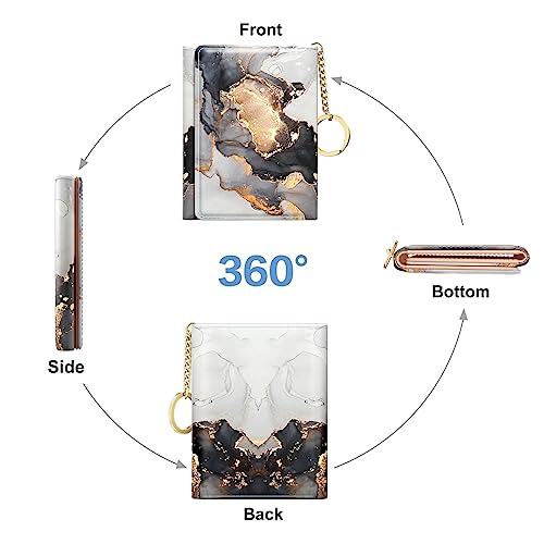 Image of Rouidr Womens Wallet, Small Slim RFID Card Wallets for Women, Cute Front Pocket Trifold Leather Card Organizer with 7 Slots & ID Window, Black Gray Gold Marble