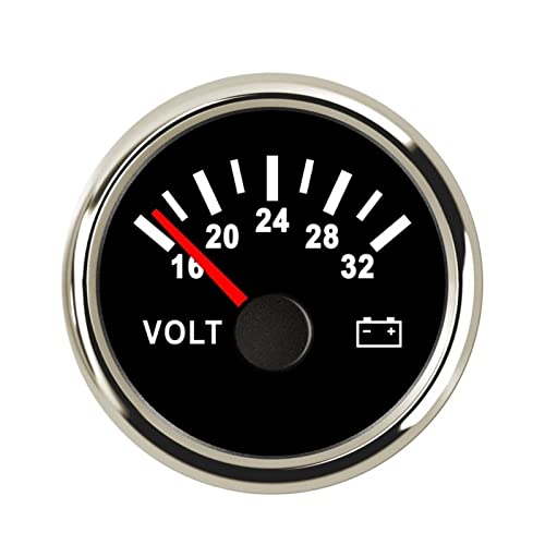 SENEHGMLP(売店) ボート電圧計ゲージカー電圧計52mm フィットヨットのオートバイの車の電圧計のゲージ8-16ボルト9-32V 自動車用電圧計(16-32V Black Silver)