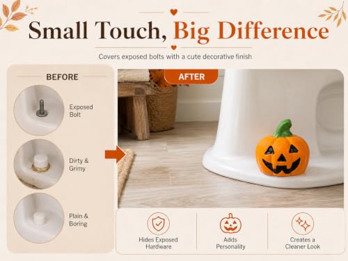 Image of ZUNON Toilet Bolt Caps, Decorative Toilet Bolt Covers, Ceramic Cute Frog Covers Toilet Bolts Bathroom Decor Easy Installation Set of 2 (Orange pumpkim)