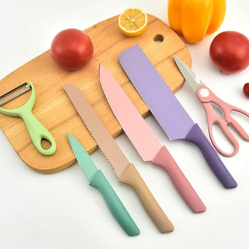 Image of VANDU Knife for Kitchen use, Kitchen Knife Sets, Professional Colorful Knives Set of 6 Pieces, Non-Stick Blades with High Carbon Stainless Steel, Chef Set (Multicolor) (1 Set)