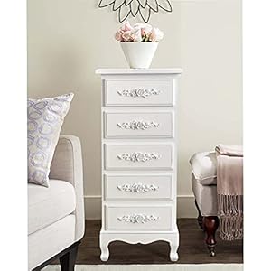 Fully assembled white lingerie dresser tall skinny chest wood nightstand for bedroom girls dresser antique furniture baby nursery storage free standing jewelry organizer with queen anne legs  urban country home decor