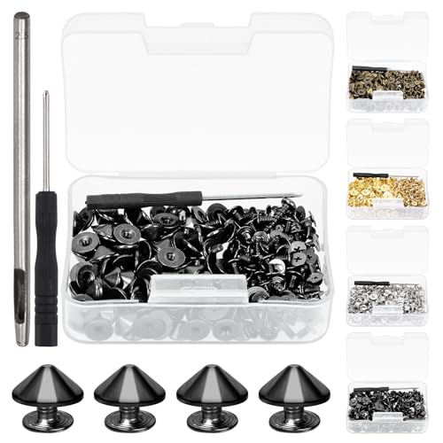 Swpeet 102Pcs Gun Black Cone Spikes and Studs Kit avec perforateur et tournevis, retour cuir Craft...