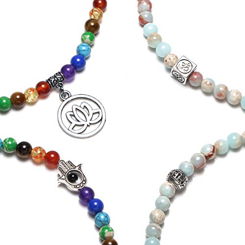 Jovivi 108 Mala Prayer Beads Necklace 6Mm Dyed Imperial Jasper Bracelet 7 Chakras Healing Crystal Stone Stretch Bracelets Yoga Meditation For Stress Relief #TOP4