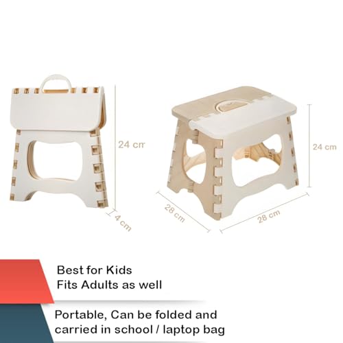 Image of Slim Portable Folding Stool Lightweight Non-Slip Plastic Step Stool with Carry Handle - Foldable, Portable & Space-Saving Design