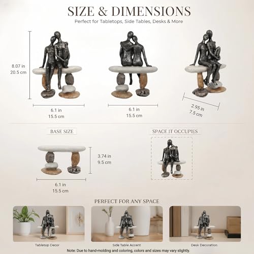 Lescafita Romantic Couple Figurines Sculpture – Abstract Couple Sculpture on Stone Bench, Modern Home Decor Statue, Unique for Couple - Image 3