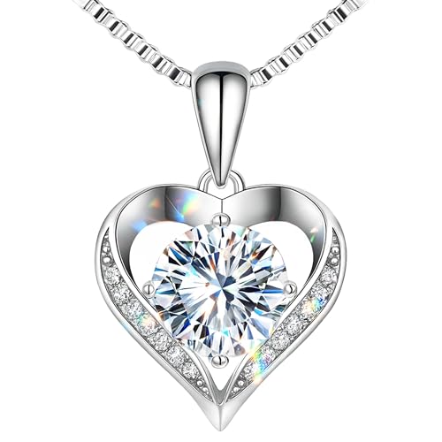 Moissanite Heart Necklace for Women, with Luxury Gift Box, High-Purity D-F Color, Diamond-Level Shiny, Brings Confidence, Radiance, Good Luck & Calm, Gift for Wife or Mom