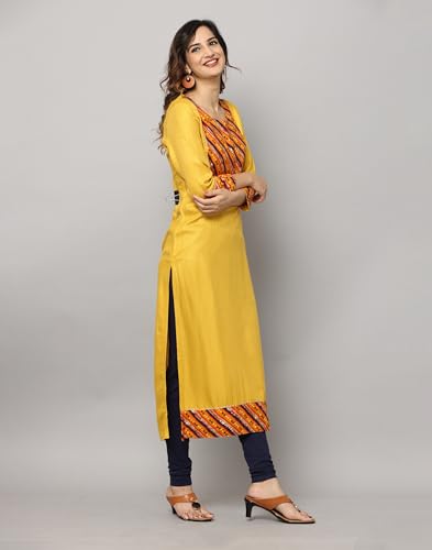Image of Round Neck Front Yoke Lace Attached Straight Cut Kurta
