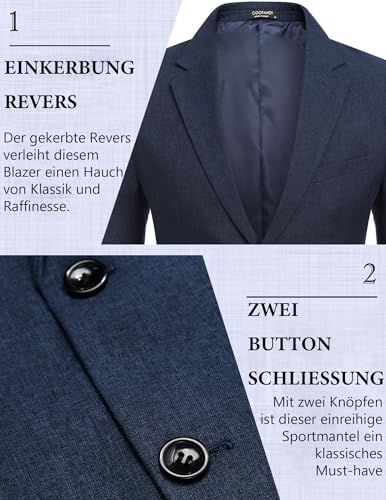 COOFANDY Herren Blazer Anzugjacken Sportlich Sakko Männer Regular Fit Casual Sportsakko mit 2 Knöpfe Dunkelblau XL