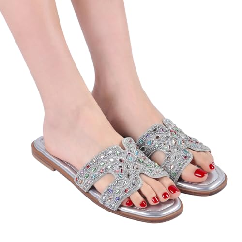 Image of H Flat Sandals for Women Dressy Lightweight Comfortable Slide Sandal Fashion Summer Trendy Casual Slip-On Shoes