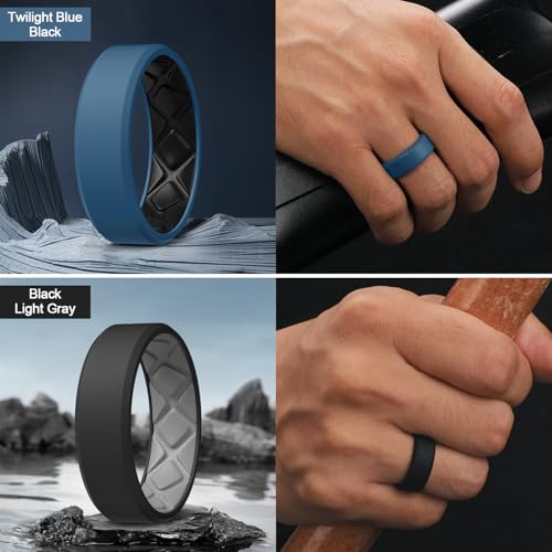 Egnaro Men's Silicone Rings, 7.5mm Wide 2.5mm Thick Rubber Bands For Him, Ergonomic Beveled Edge Two Tone Waterproof Workout Accessories3