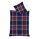 Traumschlaf Feinbiber Bettwäsche Aspen Karo – Kuschelig warme Winterbettwäsche aus 100% Baumwolle – im zeitlosen Navy-Rot Karodesign – 135x200 cm + 80x80 cm