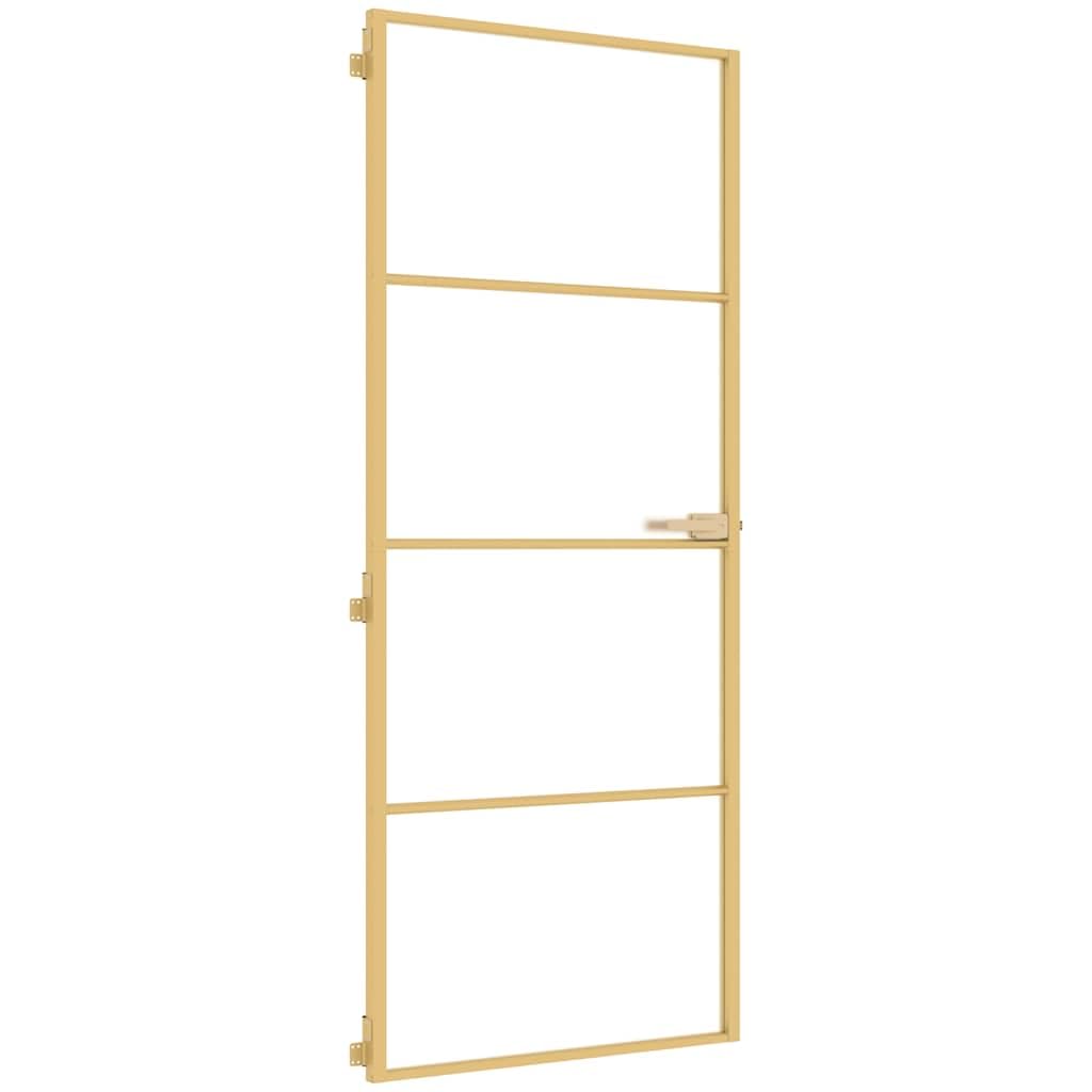 vidaXL Puerta de Interior, Puerta de Panel, Panel de Privacidad, Puerta Decorativa para Dormitorio Baño, Vidrio Templado y Aluminio Dorada
