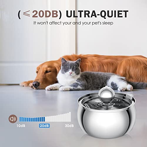 Tomxcute Cat Water Fountain, 4.0L/135Oz Automatic Stainless Steel Pet Water Dispenser Metal Dog Drinking Pet Fountains, Ultra-Quiet Pump And 3 Replacement Filters & For Cats, Dogs, Multiple Pets #TOP4