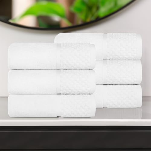 SUPERIOR Cotton Bathroom Towel Set, Plush Absorbent, 6 Piece, White White