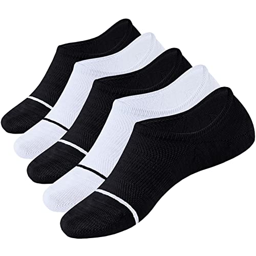 ZFSOCK Calcetines Hombre Cortos Invisibles: Algodón Calcetín Tobilleros con Malla Transpirable y Silicona Antideslizante Calcetines Deporte Respirable Verano 39-44 Negro+Blanco 5 Pares Cover