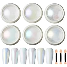 Nail Art White Neon Powder Nail Pearl Mermaid Pigment Dust Iridescent Mirror Effect Powder Aurora Shiny DIY Manicure Decorations 6Boxes