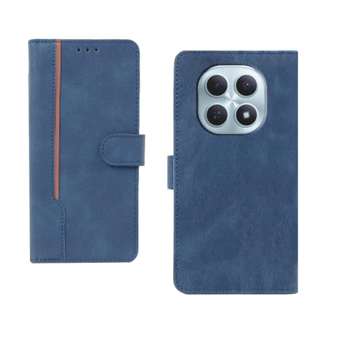 Image of amazon basics Redmi Note 15 5G Flip Cover | Card Pockets Wallet & Stand | Flip Cover for Redmi Note 15 5G (Blue with Beige Strip)