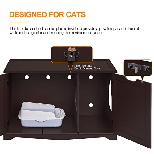 Yaheetech Cat Litter Box Enclosure, Cat Litter Box Furniture Hidden, Wooden Pet Crate Cat Washroom Storage Bench With Divider Home Litter Loo Indoor Cat House Espresso #TOP5