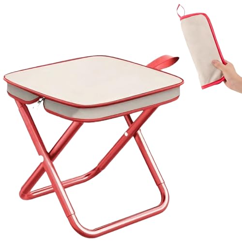 Image of Eastrise Portable Folding Stool, Handbag Style Collapsible Camping Stool with Carry Bag, 50kg Capacity Lightweight Aluminum Alloy Compact Fold Up Stool for Outdoor, Fishing, Queue (Red)