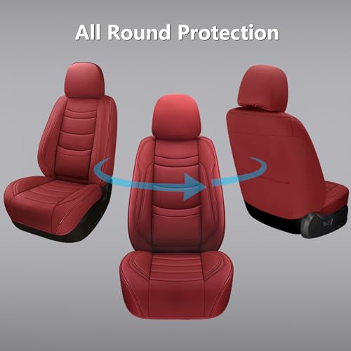 NS YOLO Leather Car Seat Covers Full Set,Universal Fit for Most Cars,SUVs and Sedans,Waterproof Luxury Leatherette Cushions, 5 Seats Protectors (Wine Red, Front Pair-2 Seats(Driver and Passenger)) — view 5