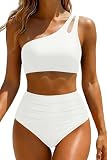 Yonique Women High Waisted Bikini - One Shoulder Bathing Suit Tummy Control Two Piece Swimsuit 2025 White Large