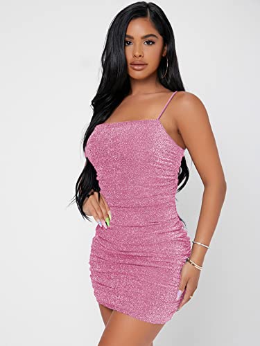 Image of Floerns Women's Glitter Sleeveless Ruched Party Clubwear Bodycon Mini Dress