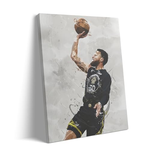 Modern Basketball Canvas Wall Art Stephen Curry Abstract Splash Ink Sports Player Poster Artistic Athletic Artwork for Teen Boys Room Bedroom Living Room Motivational Sports Wall Decor for Gym Office 8x10 Inch