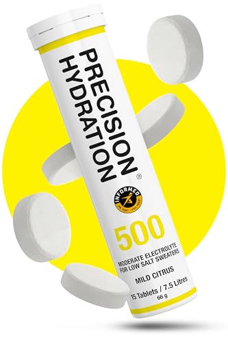 Precision Hydration Electrolyte Tablets - Tabletas efervescentes de hidratación de múltiples potencias - Combate calambres - Bajas calorías, sin gluten,veganas (1 tubo, 500 mg/L - tubo amarillo