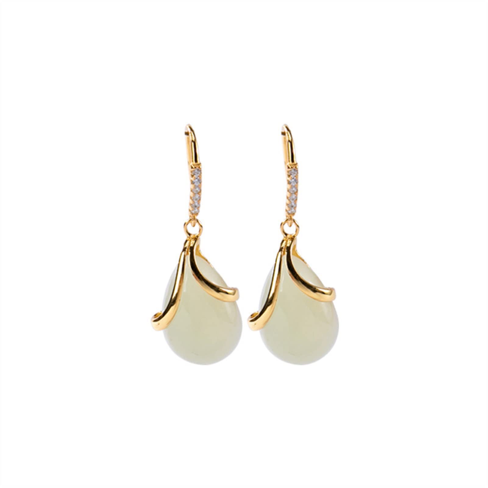 Pendientes de plata S925 chapados en oro con forma de gota de jade hetiano para mujer, joyería para novia, pendientes de plata